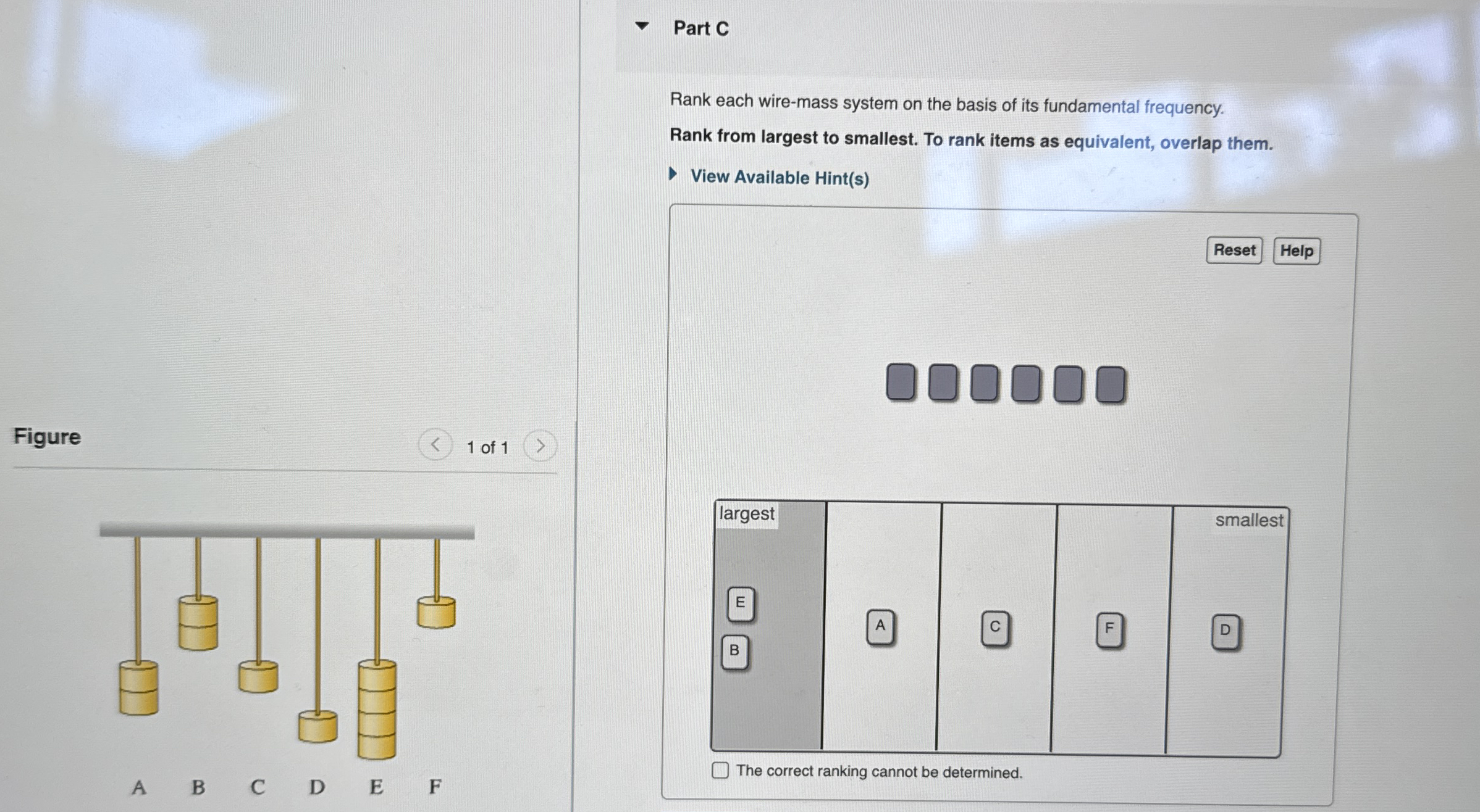Part C Rank each wire - mass system on the basis