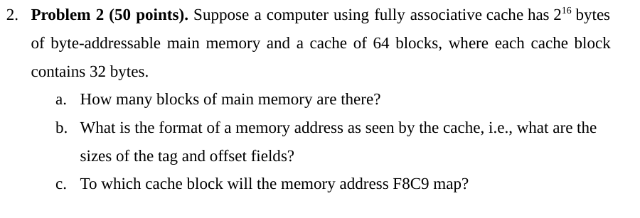 Suppose a computer using fully associative cache
