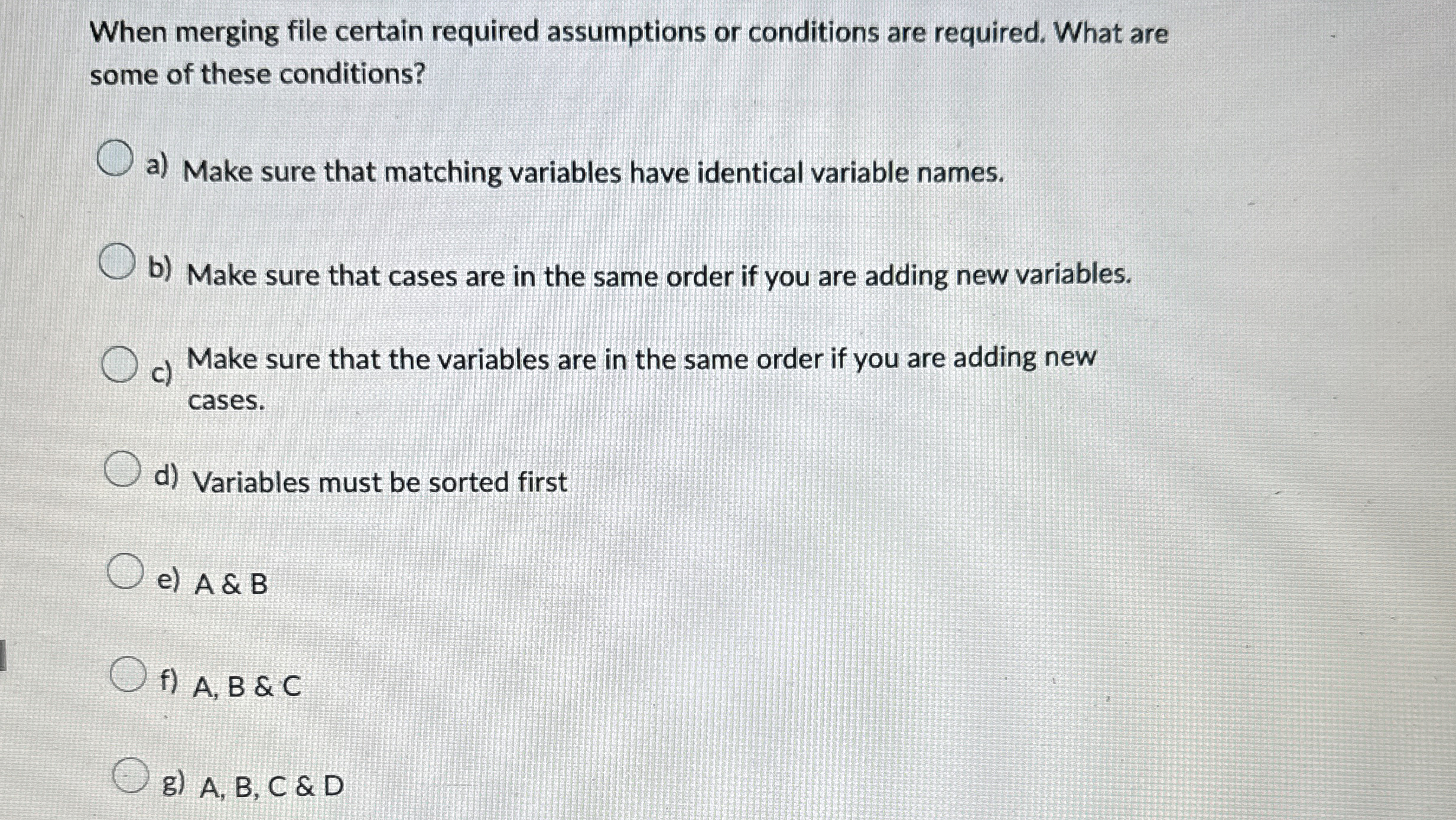 When merging file certain required assumptions or