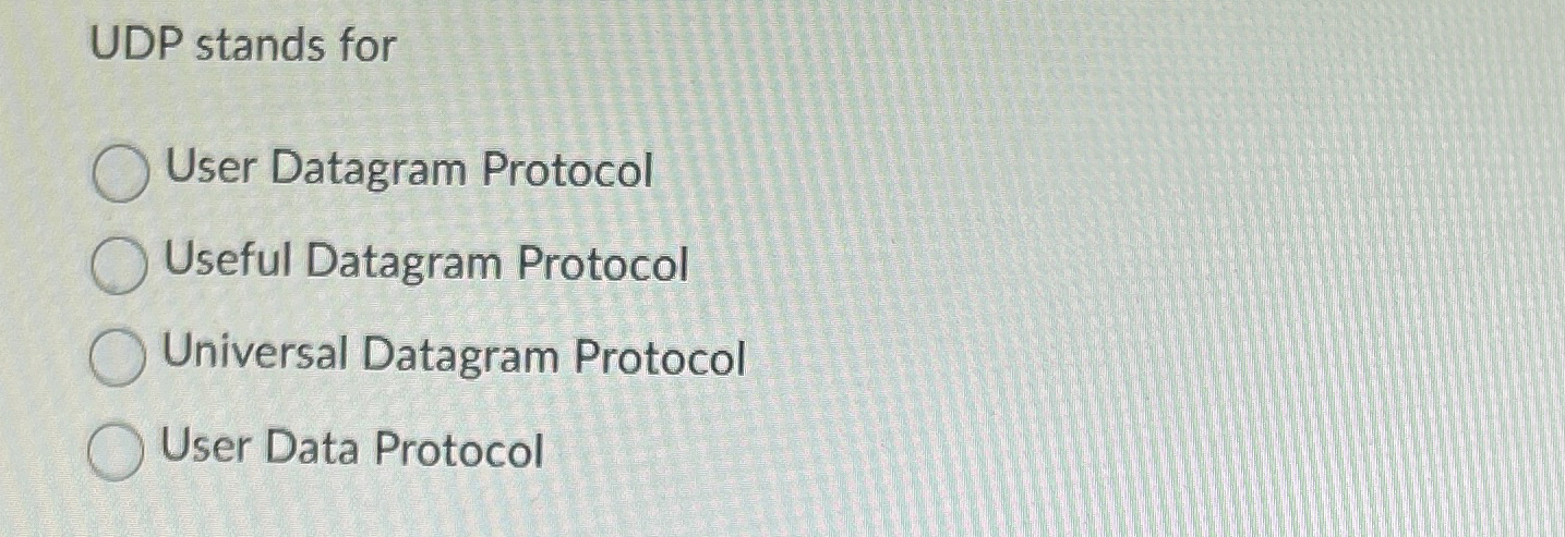UDP stands for User Datagram Protocol Useful