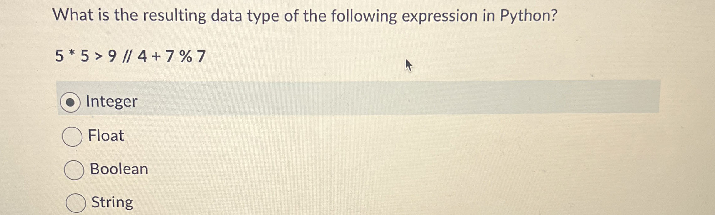 What is the resulting data type of the following