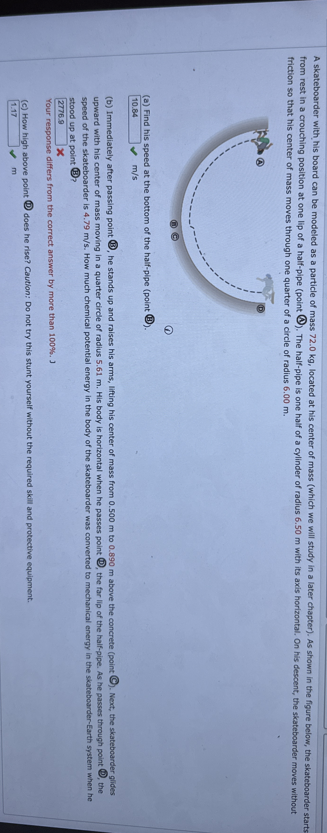 friction so that his center of mass moves through