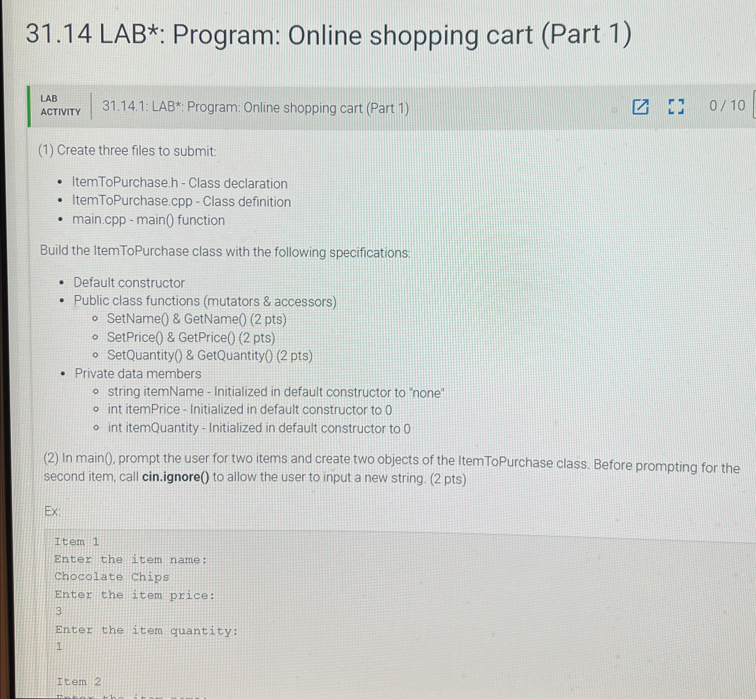 In C + + 3 1 . 1 4 LAB * : Program: Online