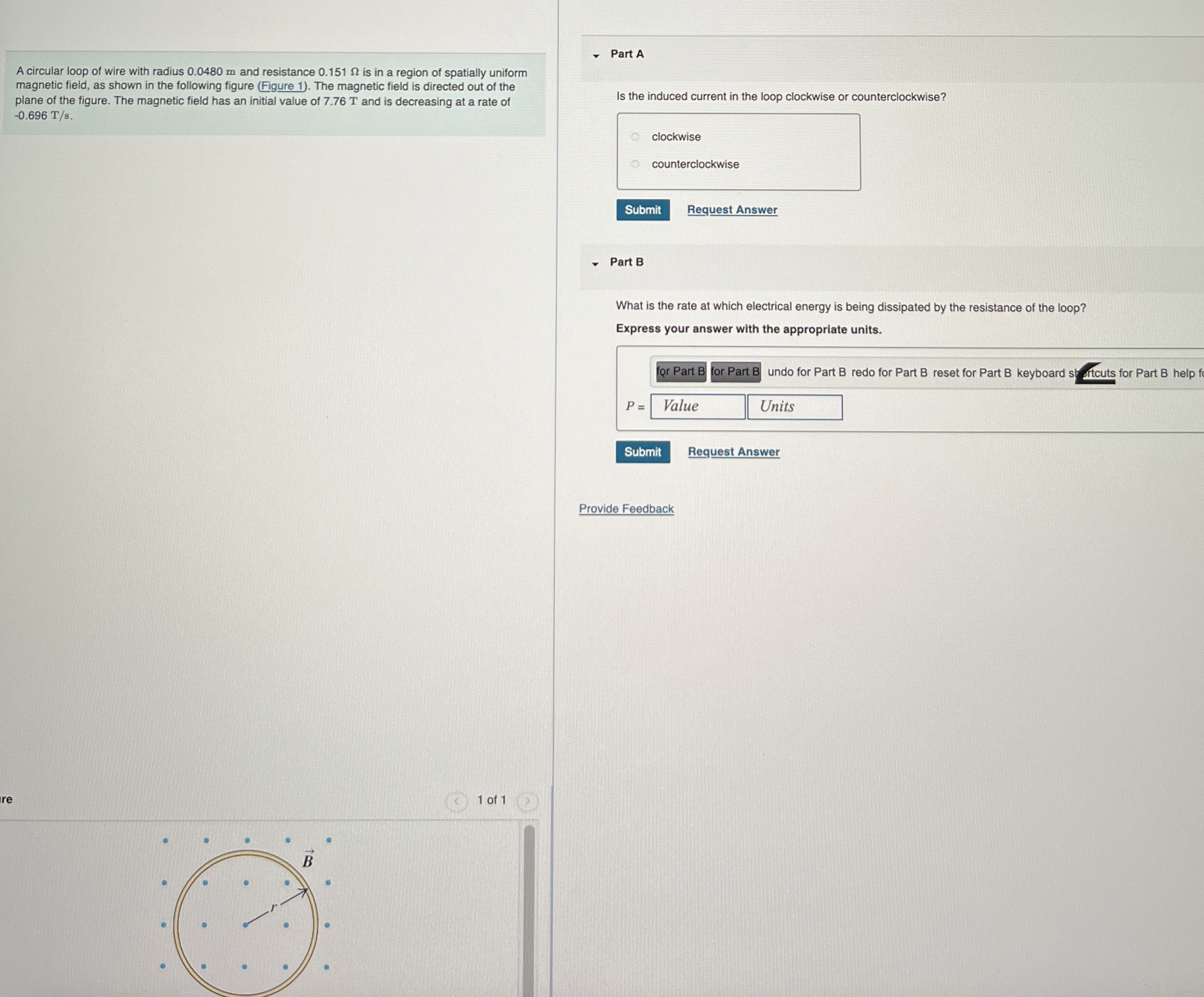A circular loop of wire with radius 0 . 0 4 8 0 m
