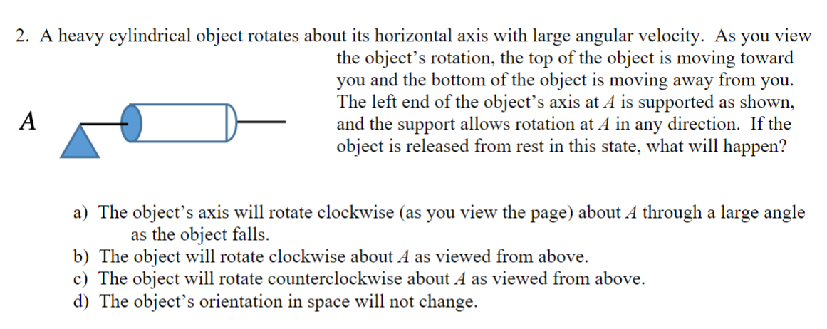 heavy cylindrical object rotates about its