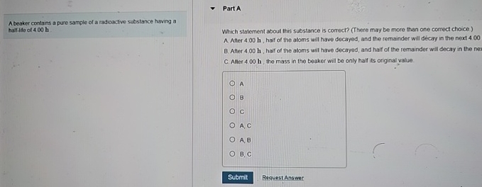 A beaker contains a pure sample of a radioactive