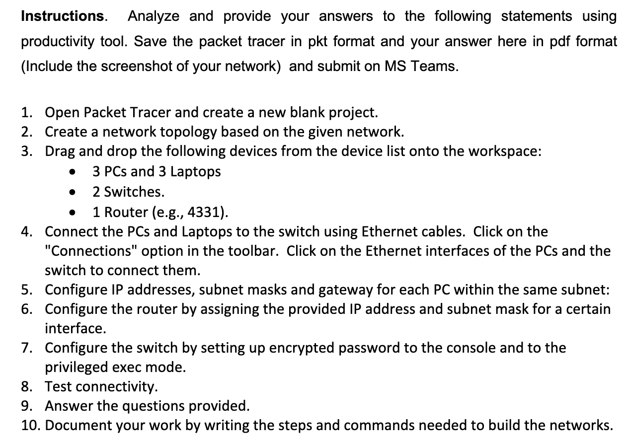 Create a network topology based on the given
