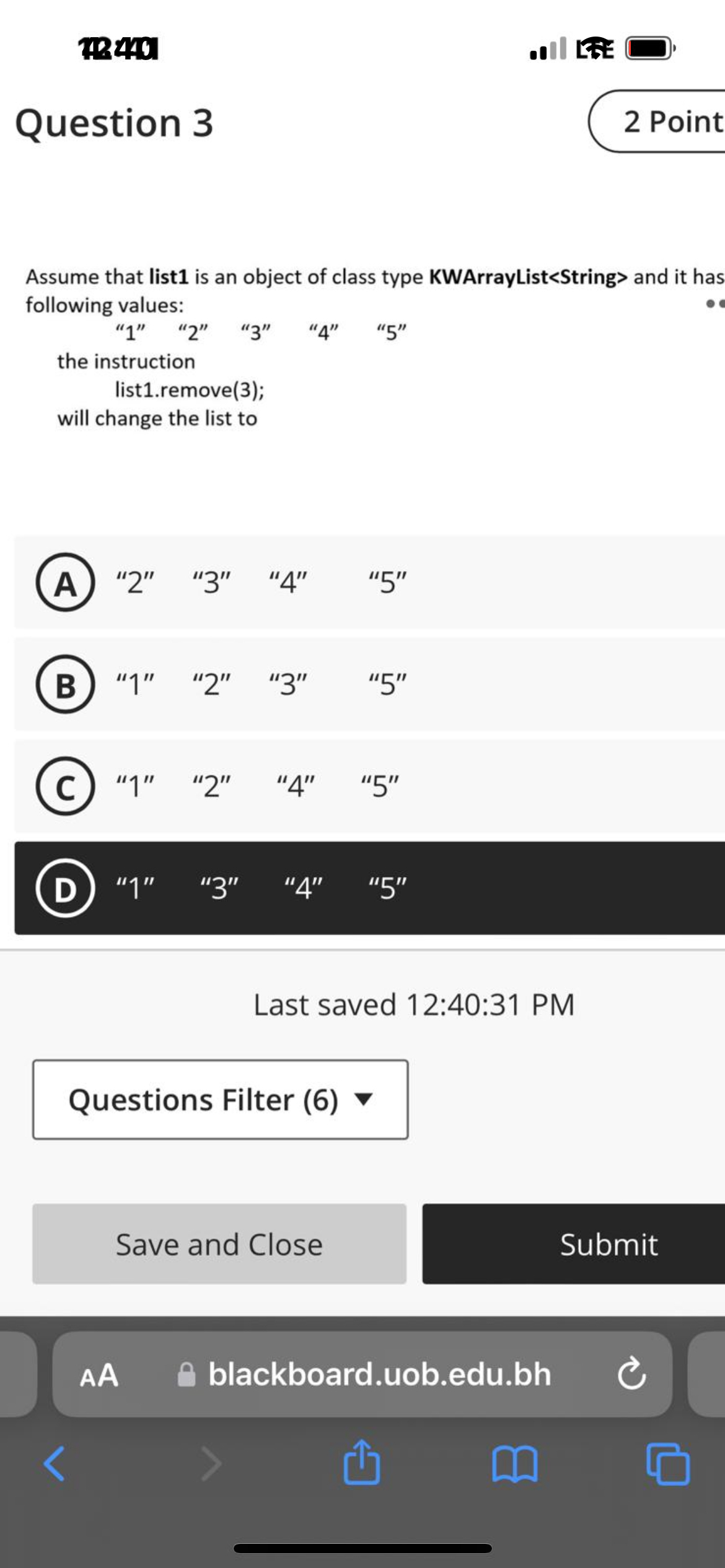 T 4 4 9 - 1 LAE . Question 3 2 Point Assume that