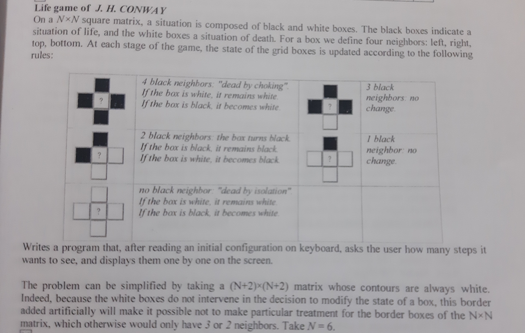 Life game of J . H . CONWAY On a N N square