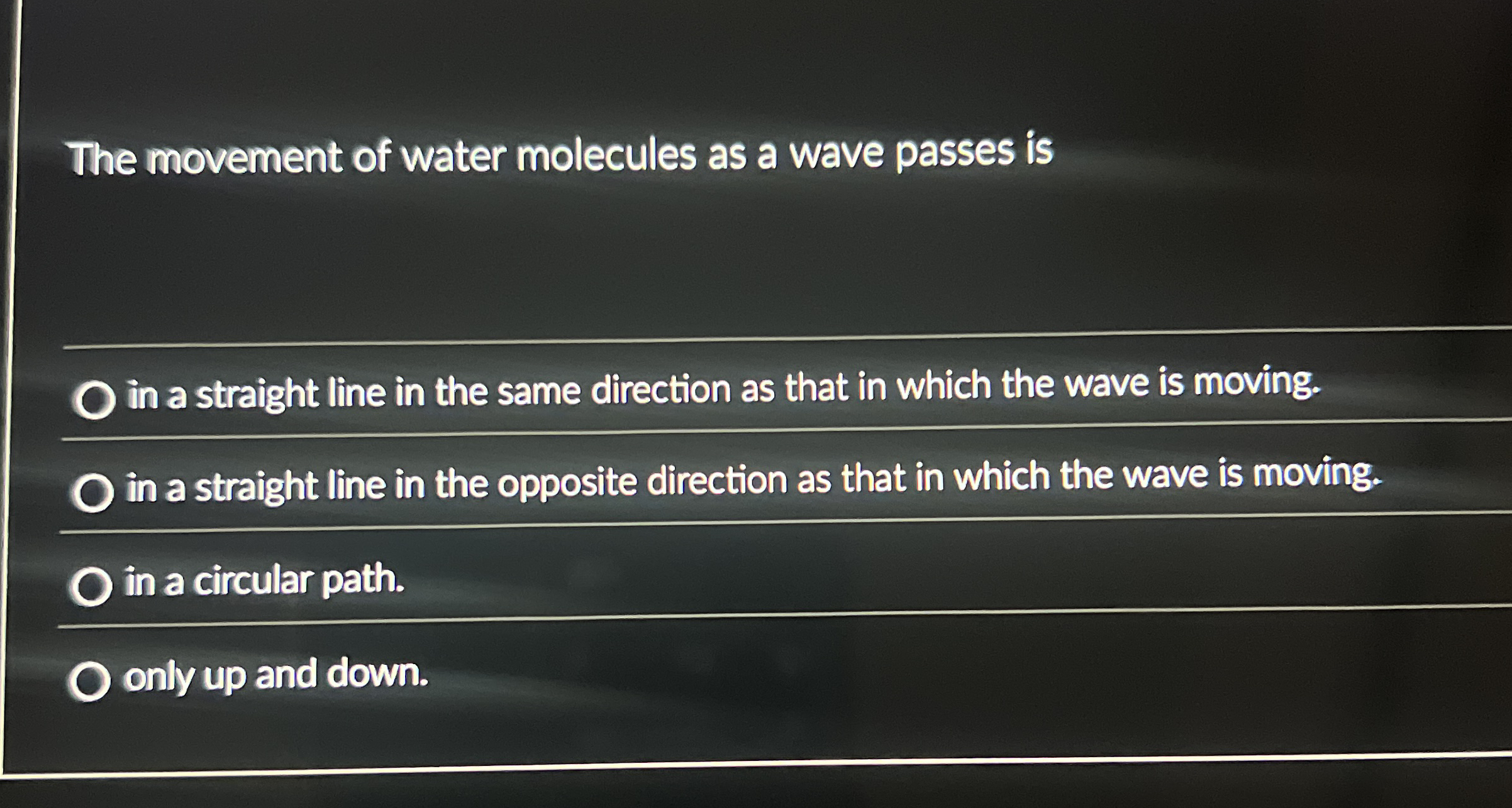 The movement of water molecules as a wave passes