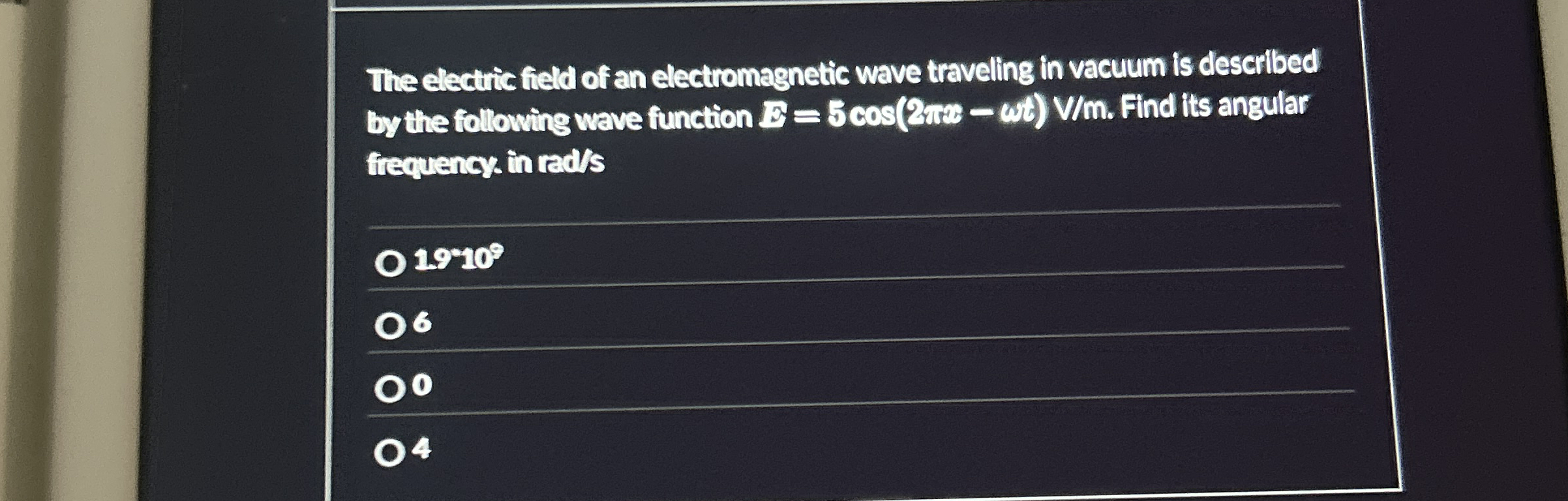 The electric field of an electromagnetic wave
