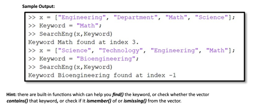 Write a function called SearchEng, which takes a
