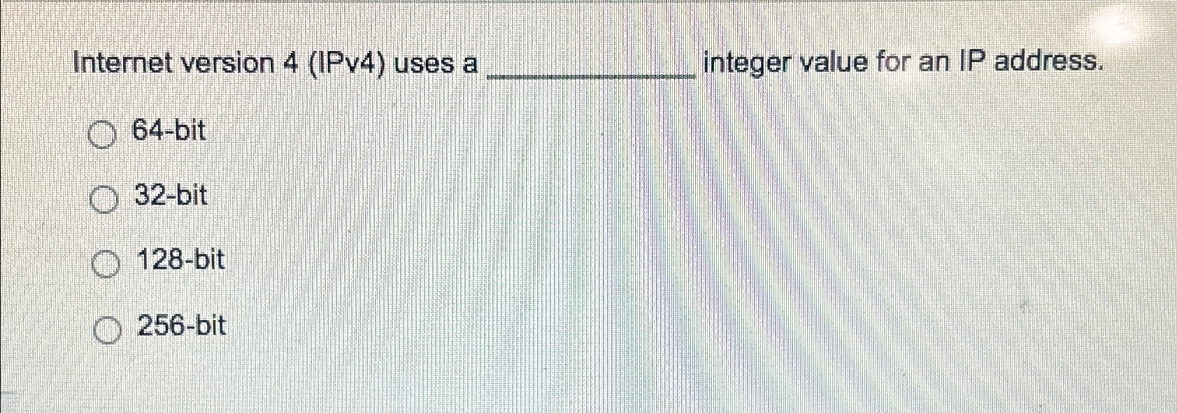 Internet version 4 ( IPv 4 ) uses a q , integer