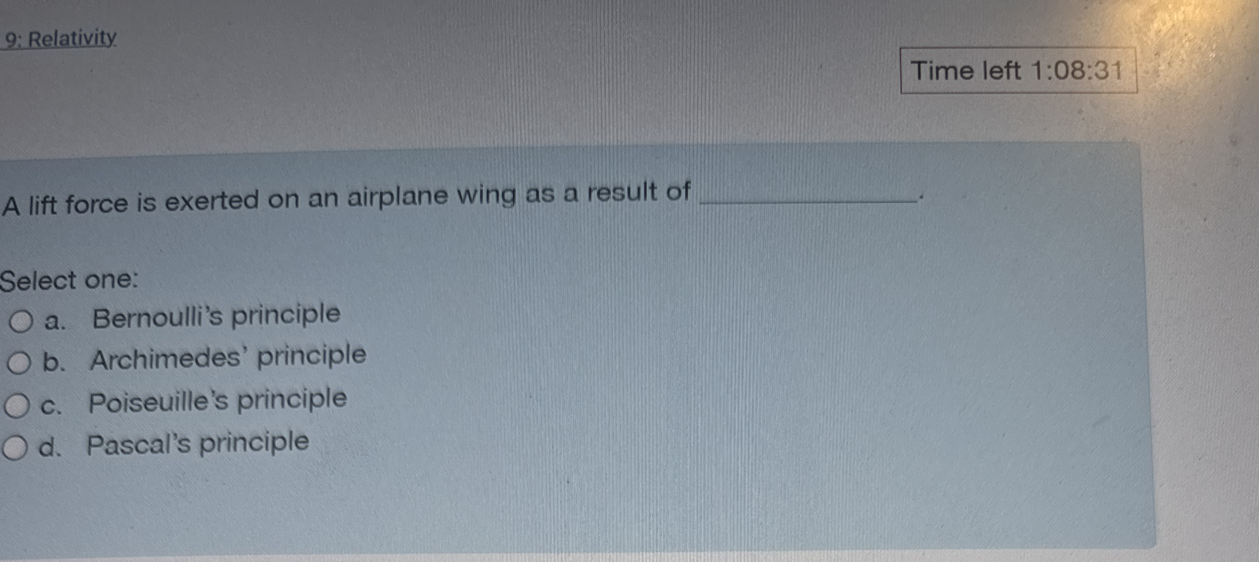 9 : Relativity Time left 1 : 0 8 : 3 1 A lift