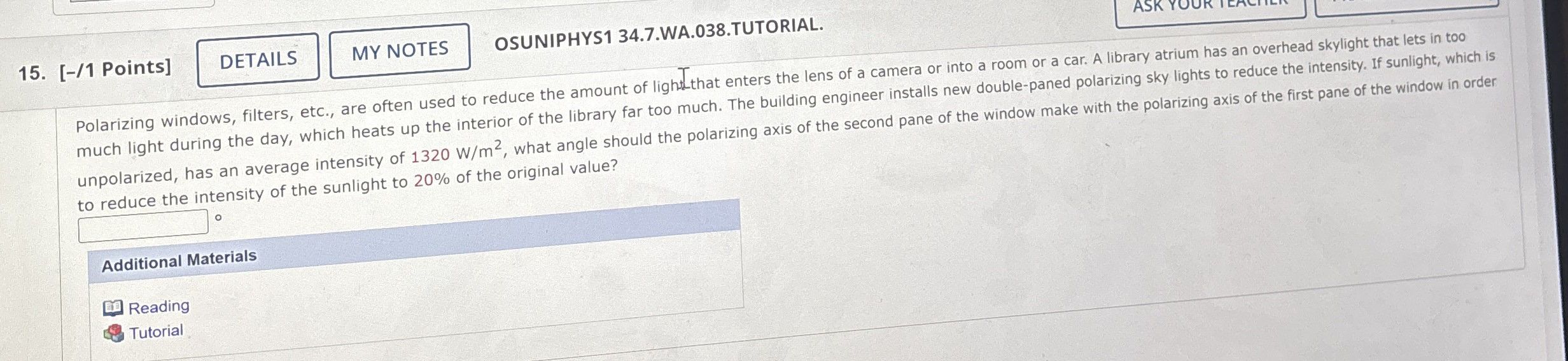 [ - / 1 Points ] OSUNIPHYS 1 3 4 . 7 . WA . 0 3 8