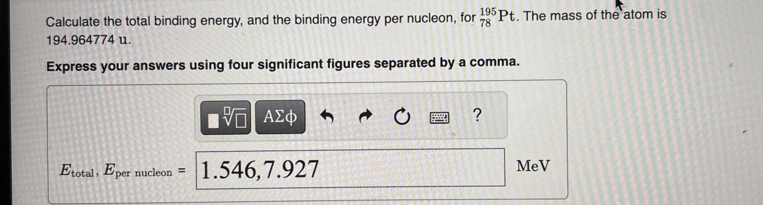 Calculate the total binding energy, and the