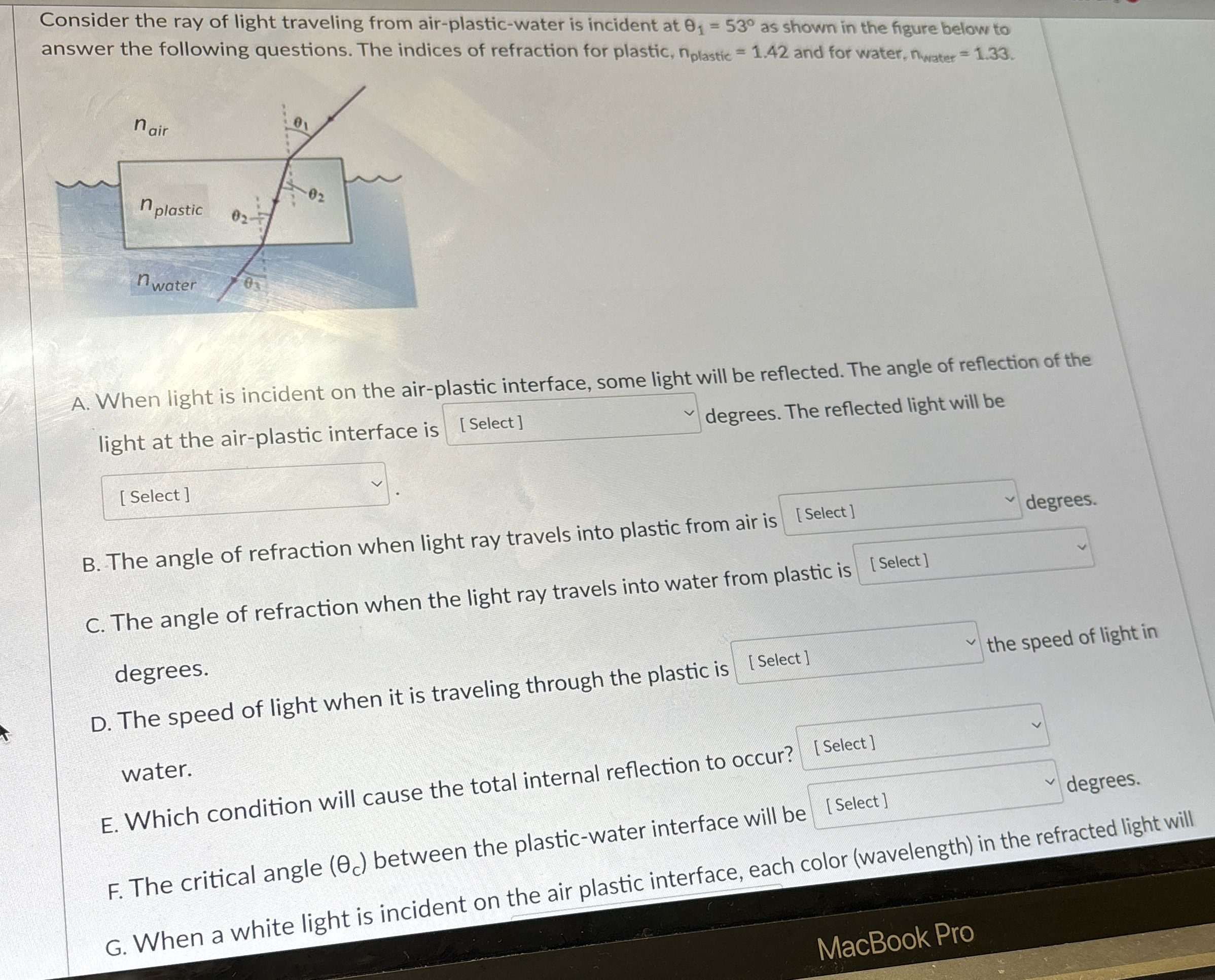 Consider the ray of light traveling from air -