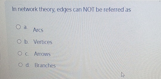 In network theory, edges can NOT be referred as a