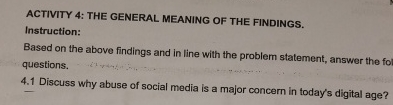 ACTIVITY 4 : THE GENERAL MEANING OF THE FINDINGS.