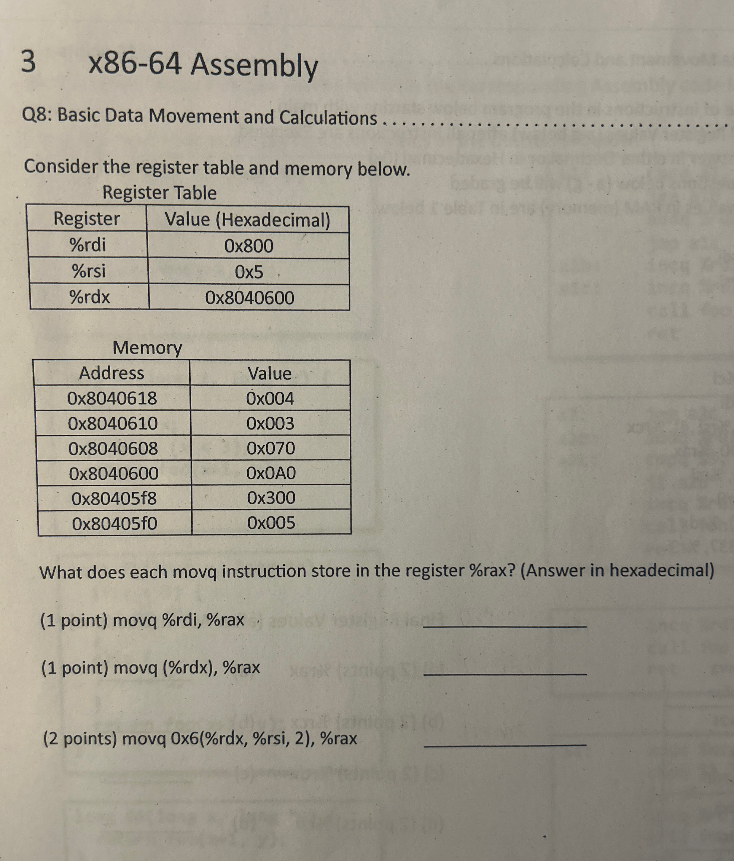 3 x 8 6 - 6 4 Assembly Q 8 : Basic Data Movement