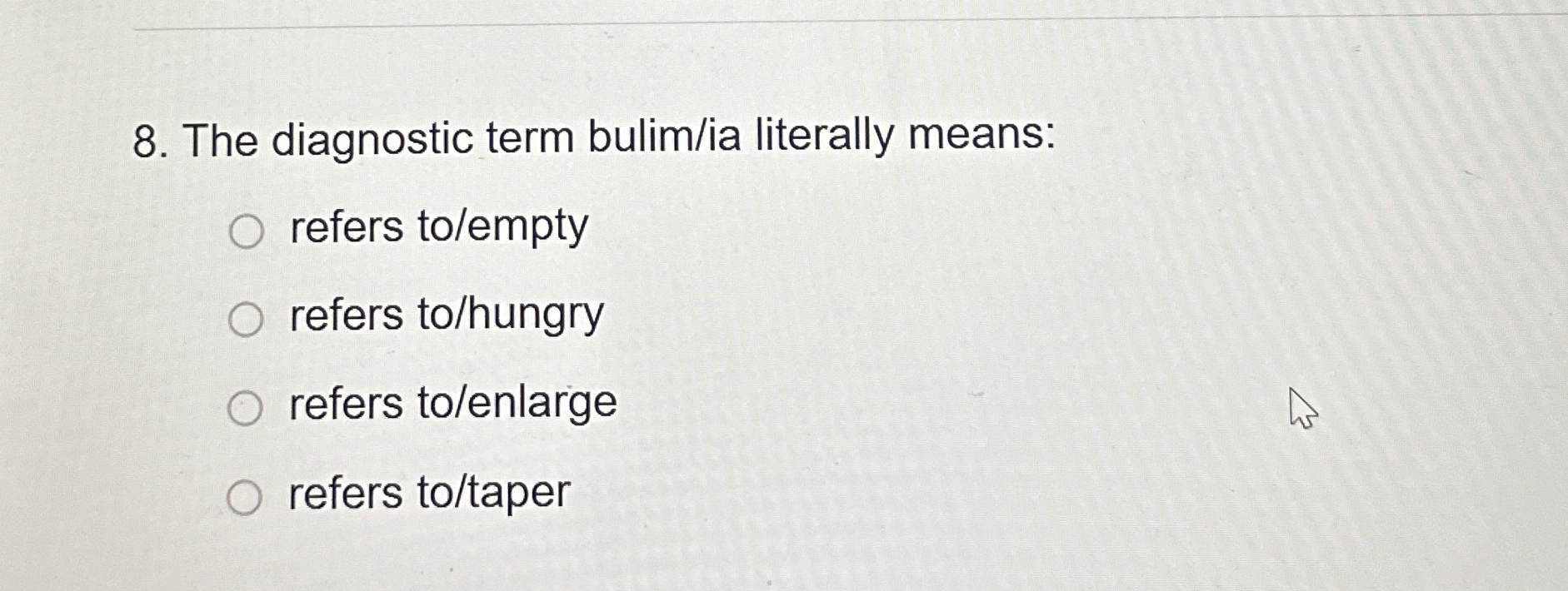 The diagnostic term bulim / ia literally means: