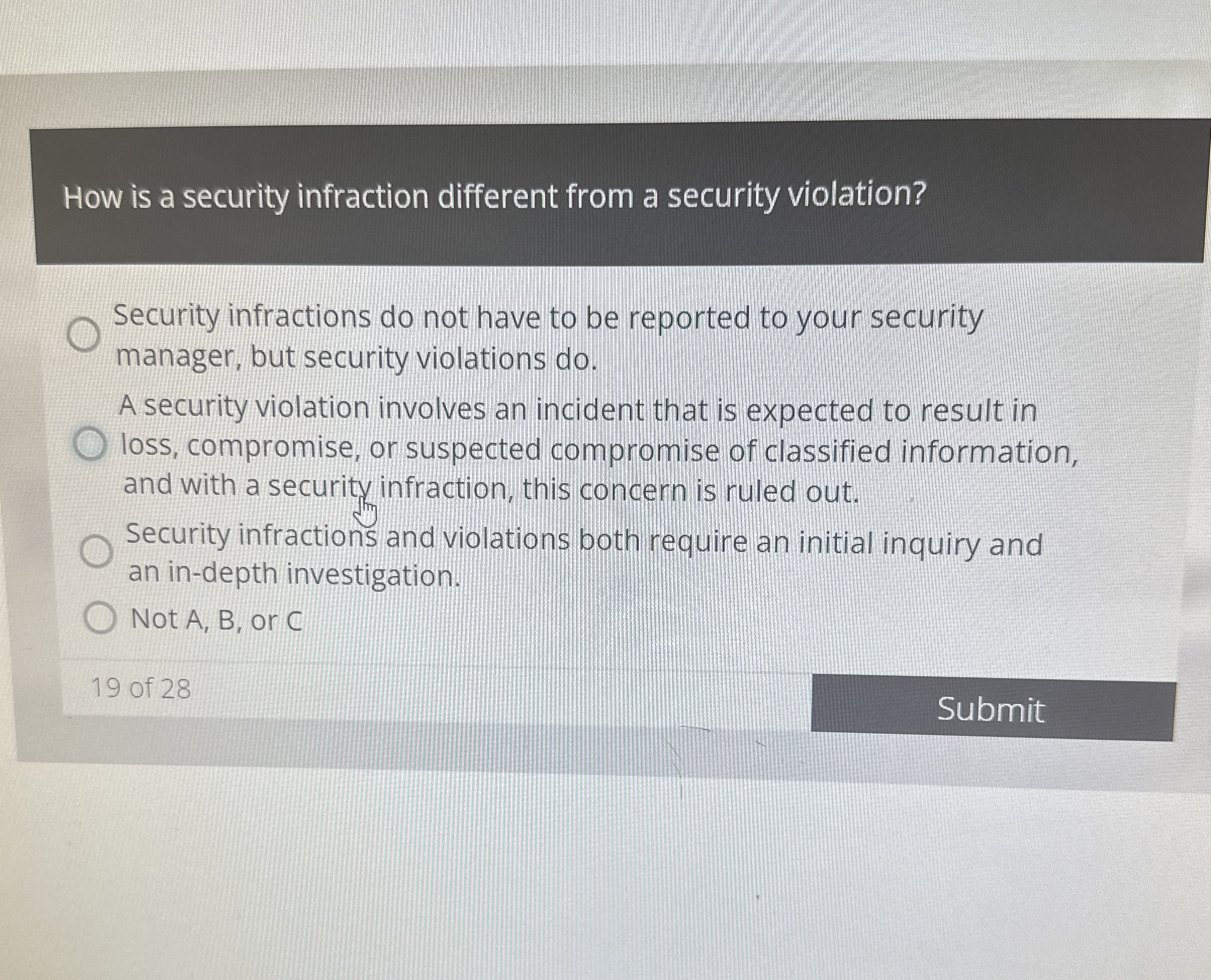 How is a security infraction different from a