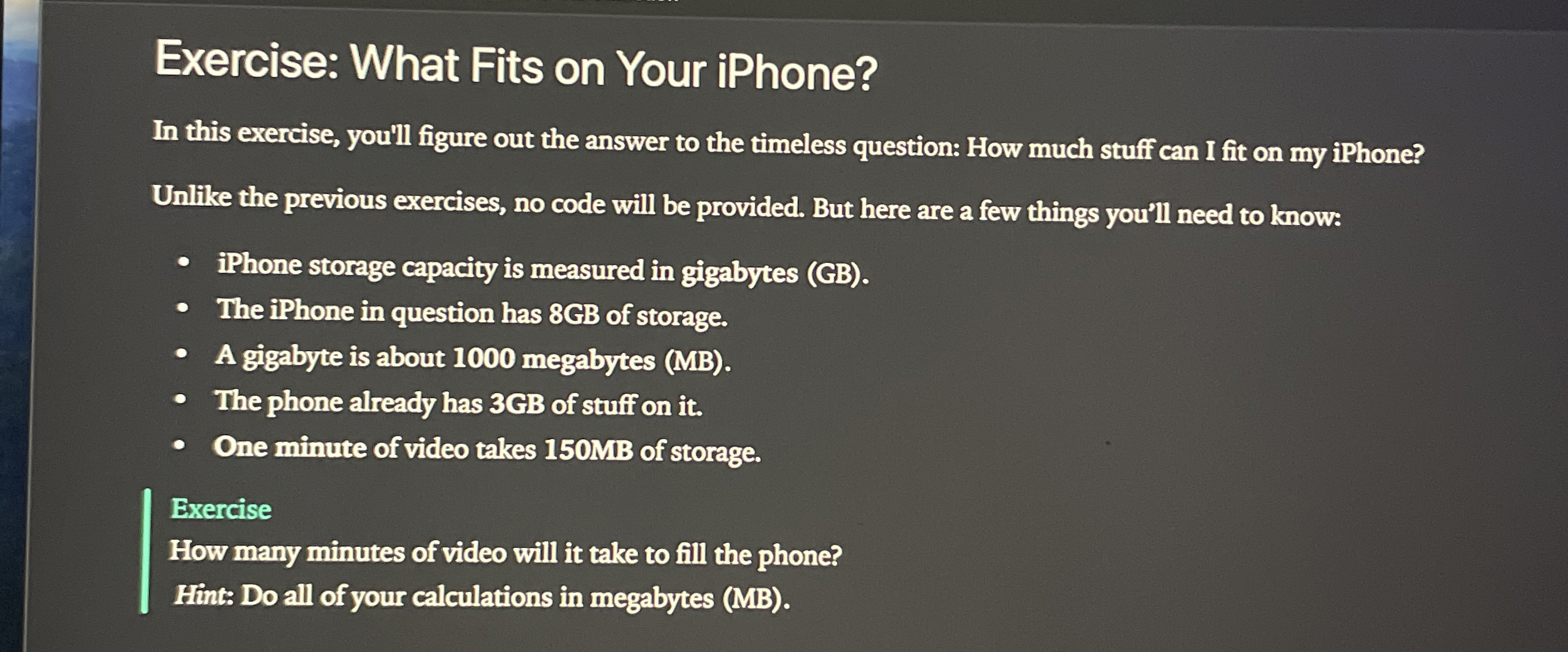 Exercise: What Fits on Your IPhone? In this