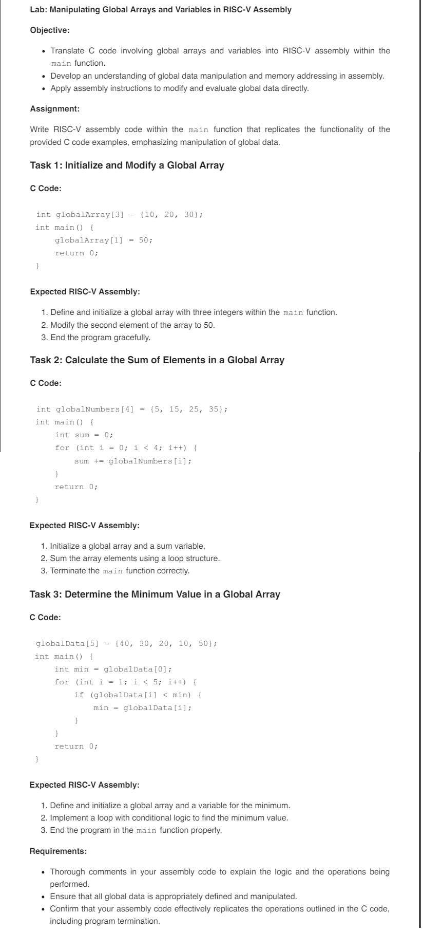 Objective: Translate C code involving global
