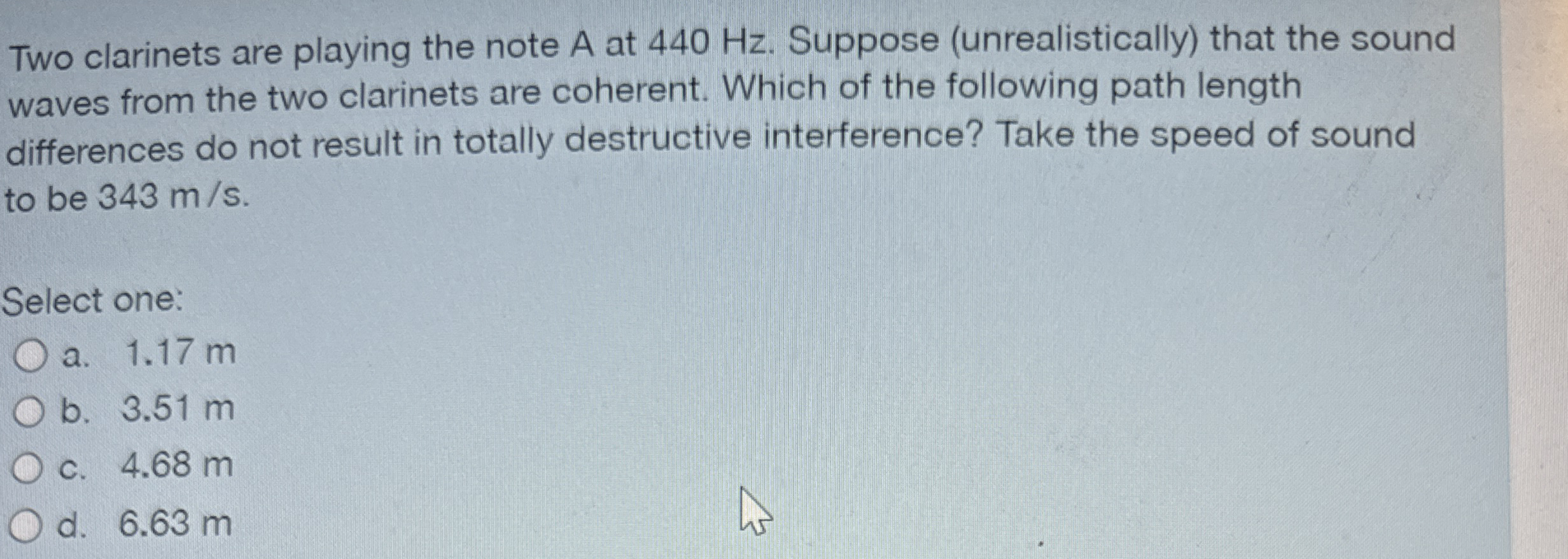 Two clarinets are playing the note A at 4 4 0 Hz