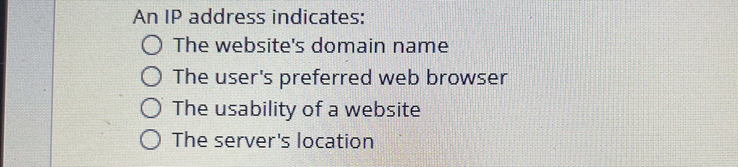 An IP address indicates: The website's domain
