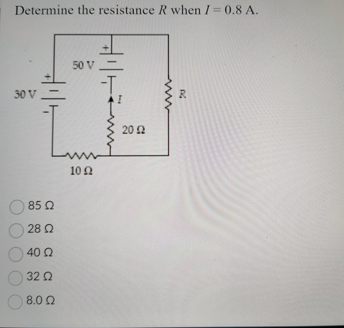Determine the resistance R when I = 0 . 8 A . 8 5