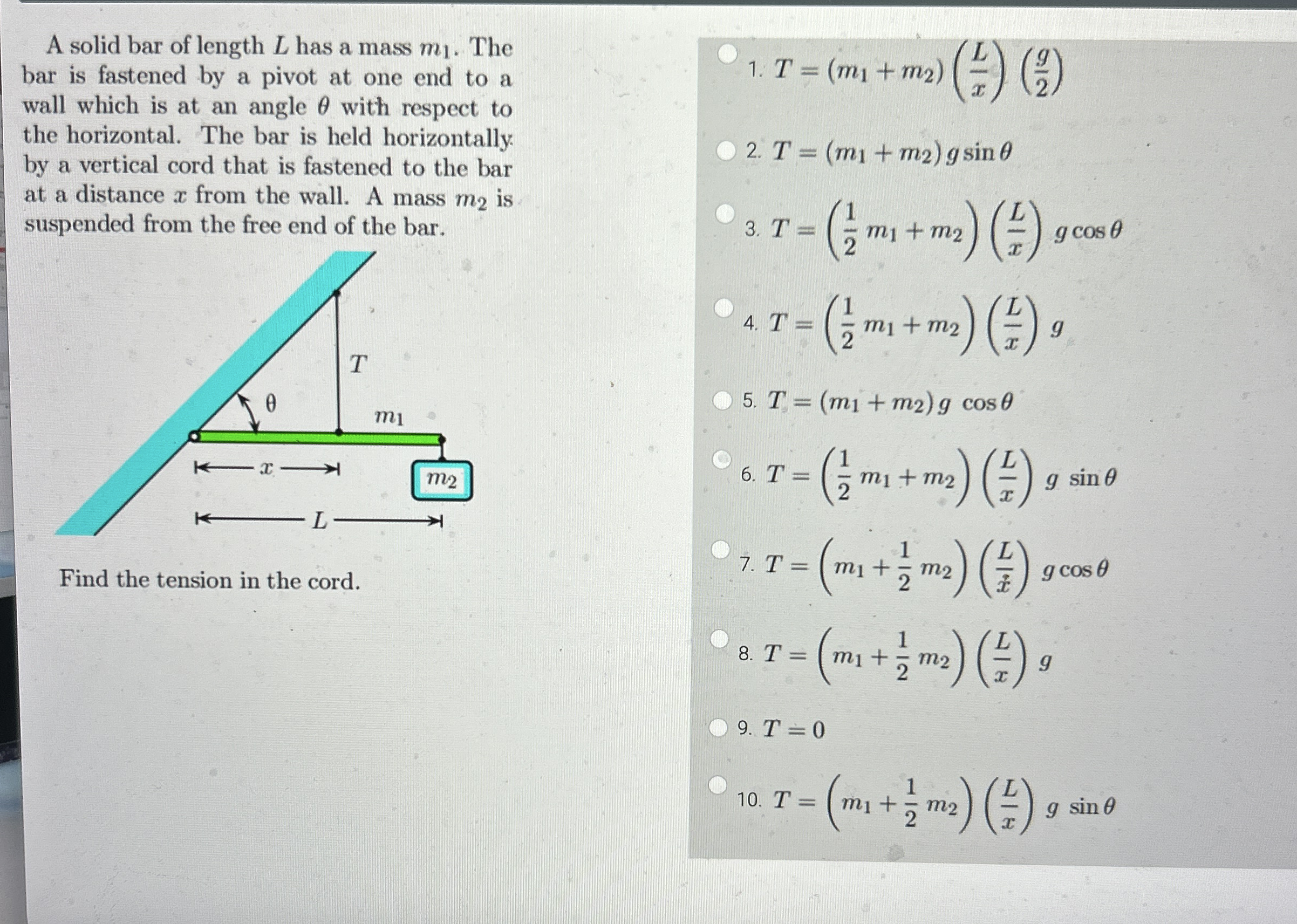 A solid bar of length L has a mass m 1 . The bar