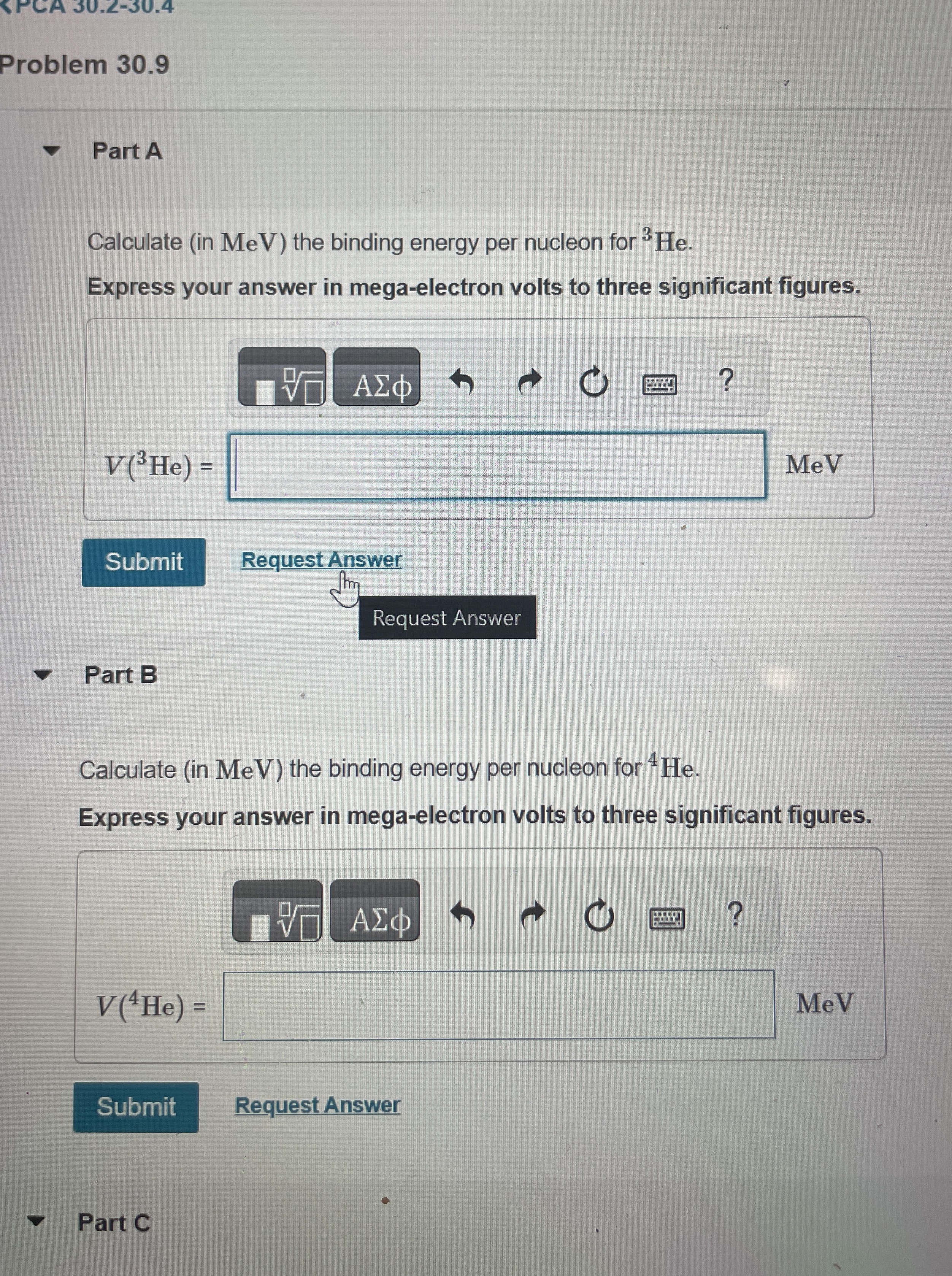 Binding energy per nucleon for 3 helium