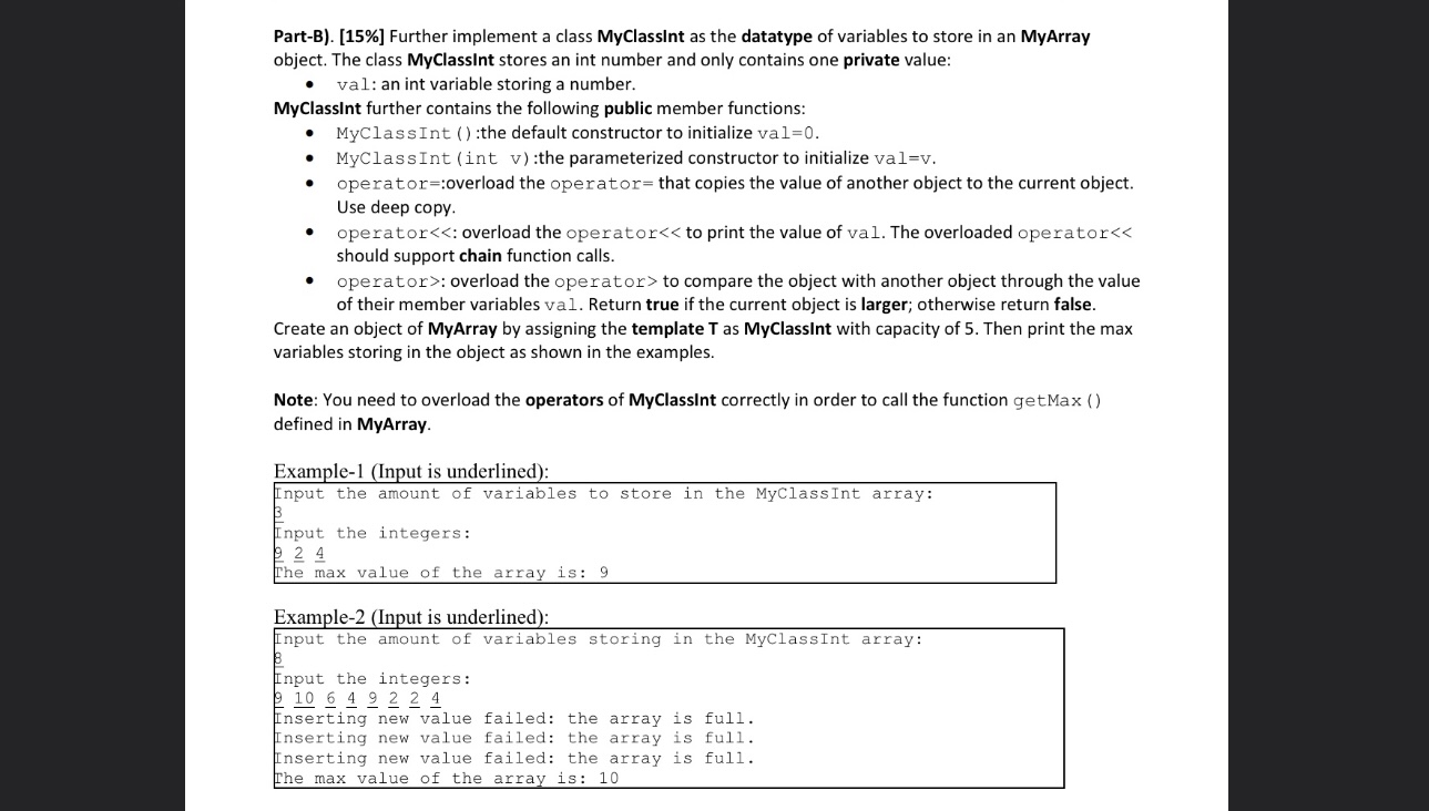 Part - B ) . [ 1 5 % ] Further implement a class