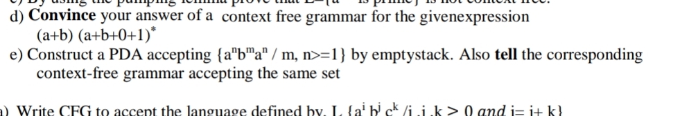 d ) Convince your answer of a context free