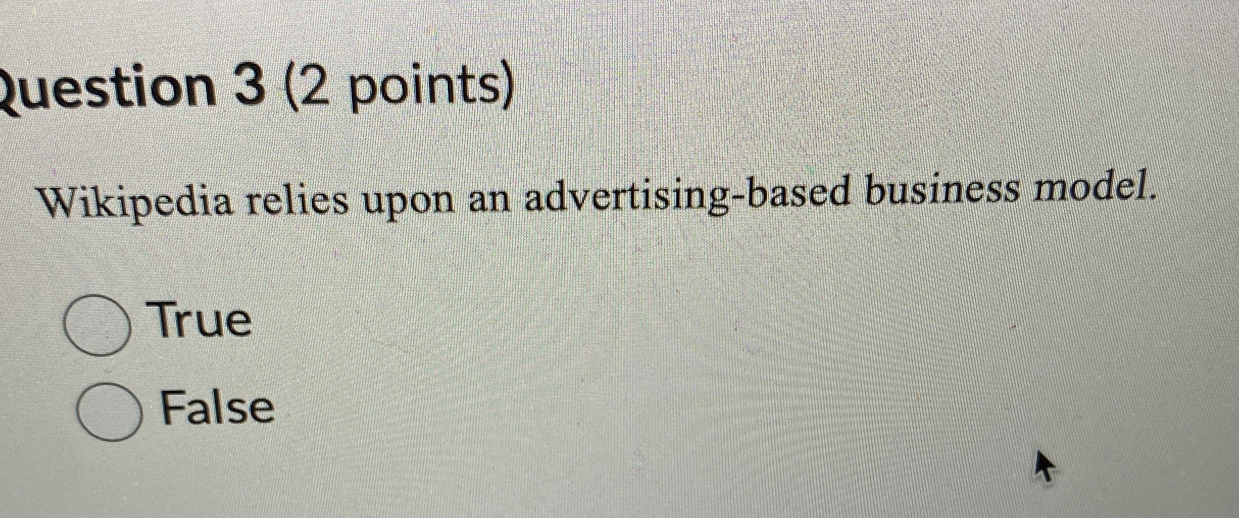 2 uestion 3 ( 2 points ) Wikipedia relies upon an