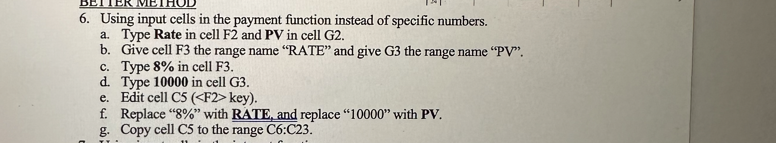 Using input cells in the payment function instead