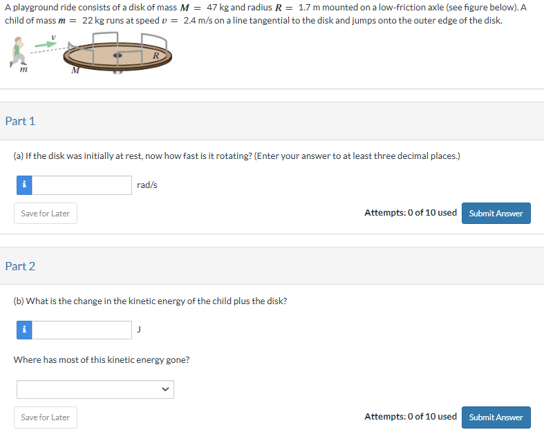 A playground ride consists of a disk of mass M =