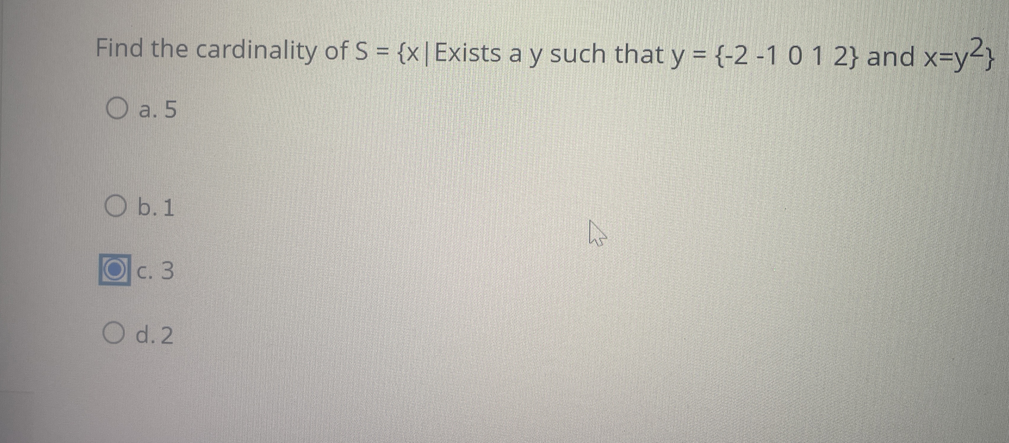 Find the cardinality of | ) : } Exists a y such