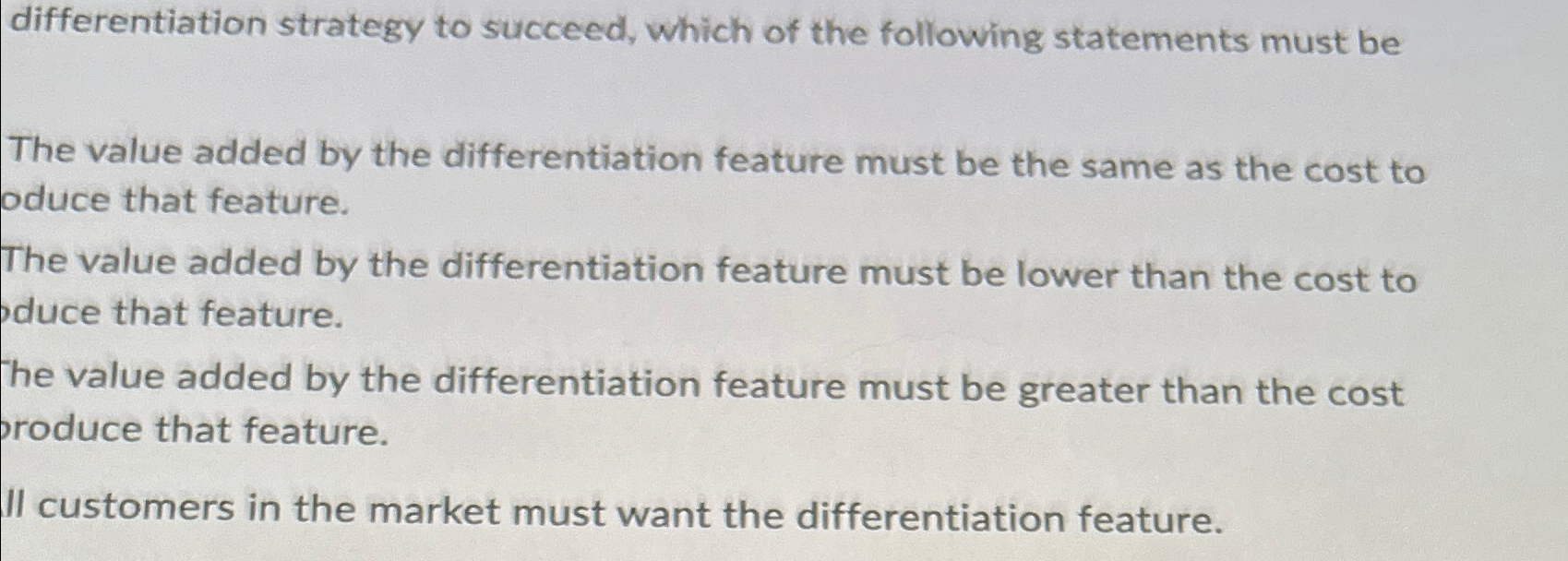 differentiation strategy to succeed, which of the