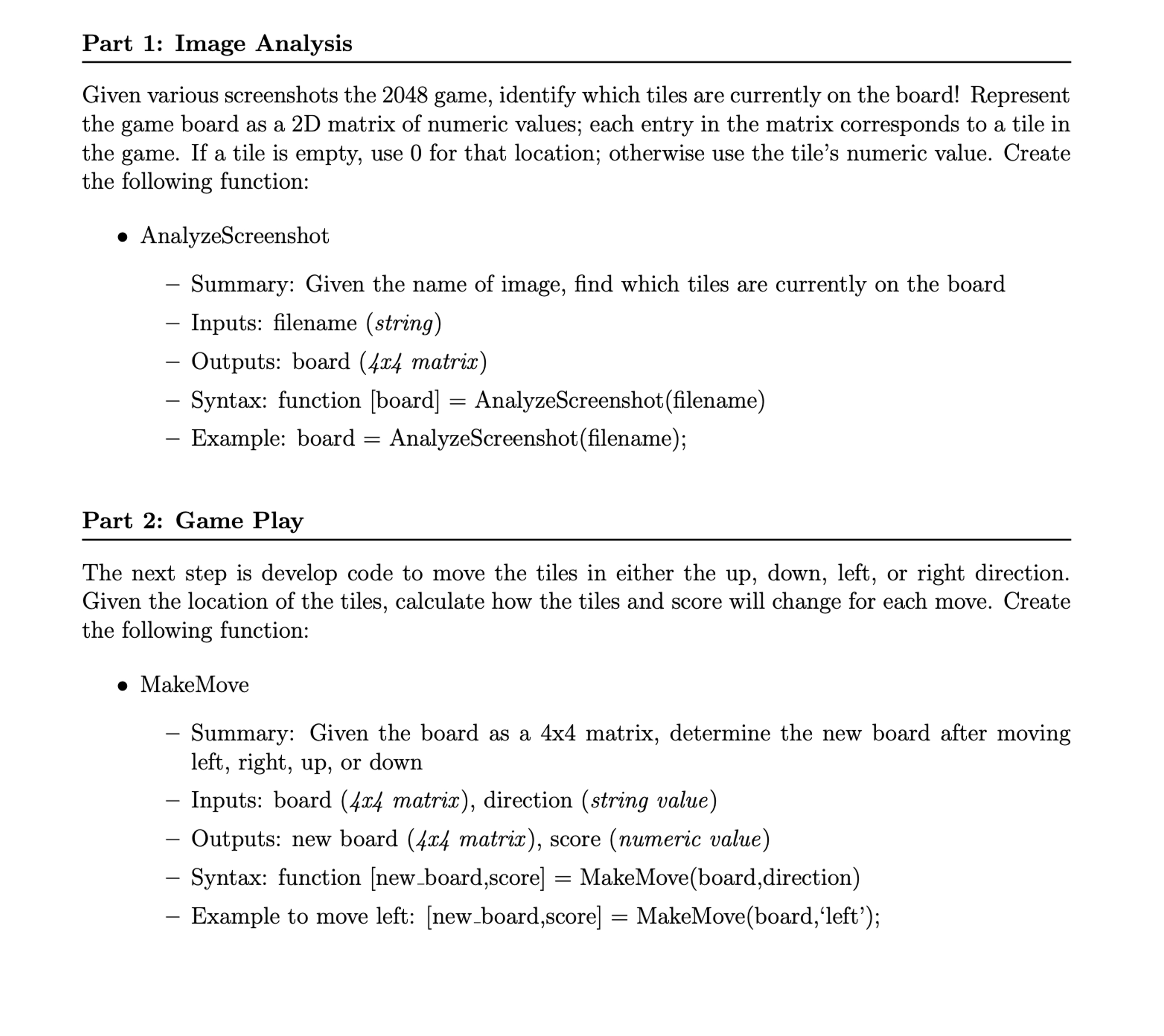 ONLY NEED PART 2 ! 2 0 4 8 GAME - MATLAB ONLY -
