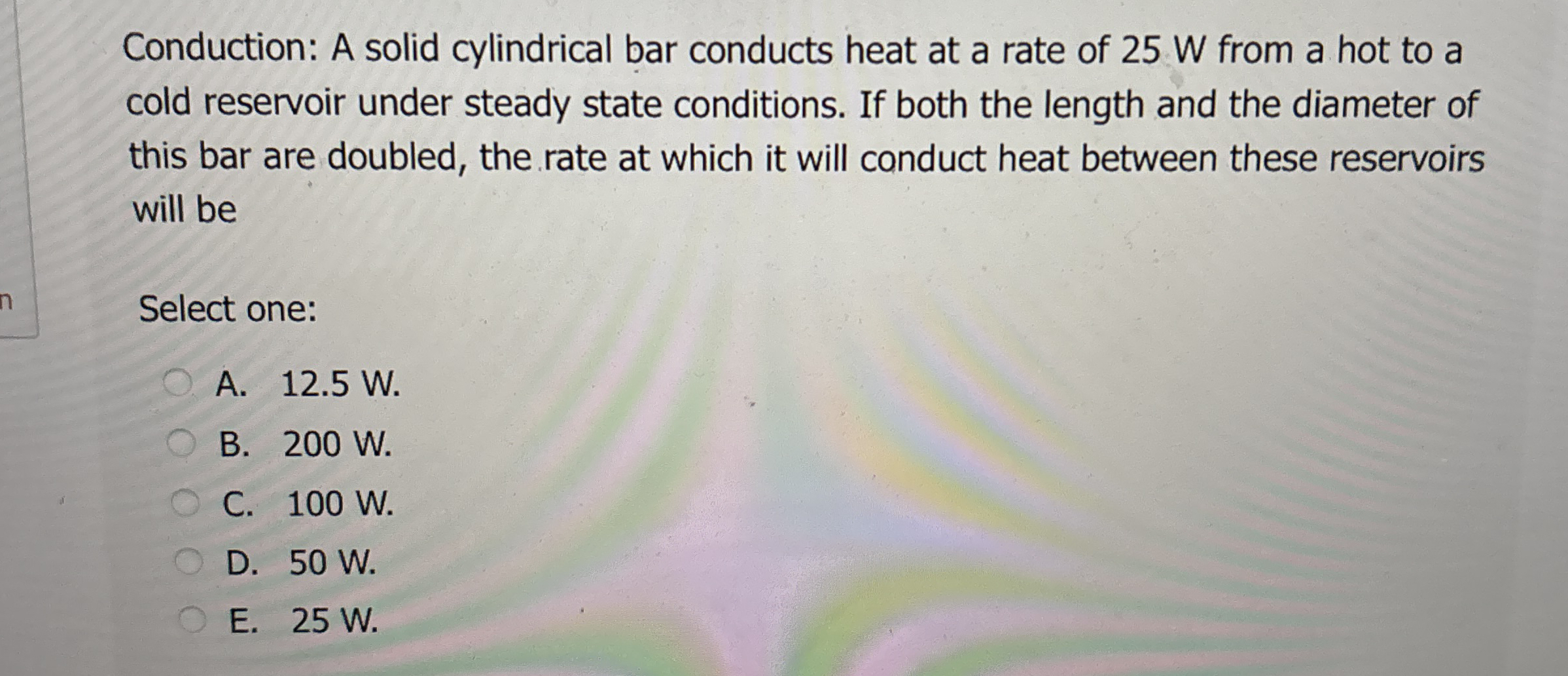 Conduction: A solid cylindrical bar conducts heat