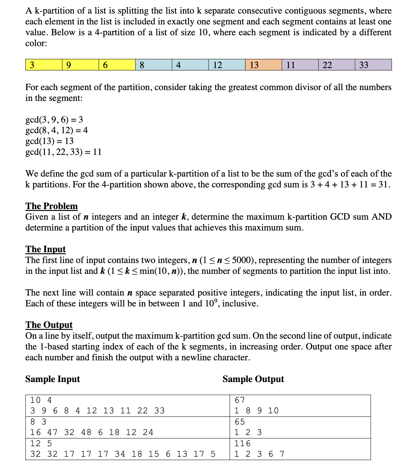 A k - partition of a list is splitting the list