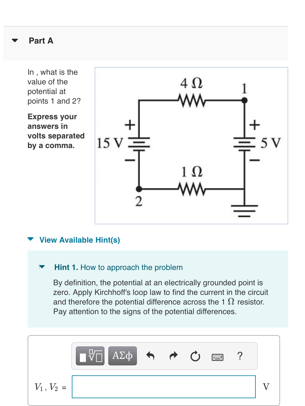 Part A In , what is the value of the potential at