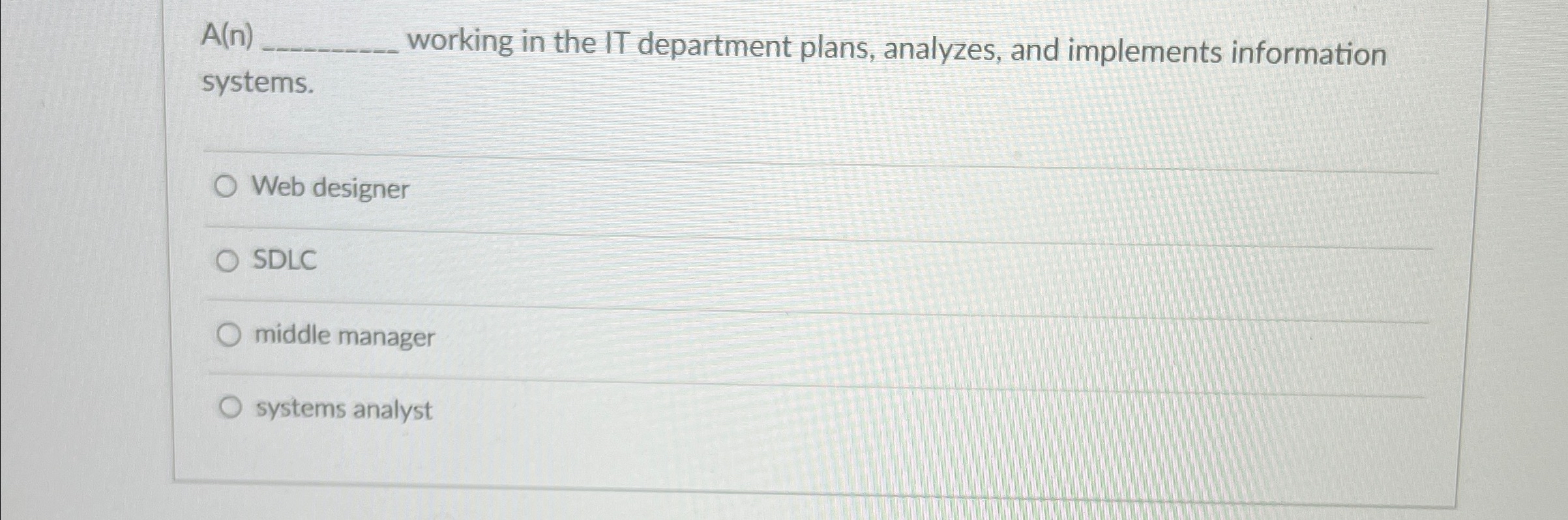 A ( n ) working in the IT department plans,