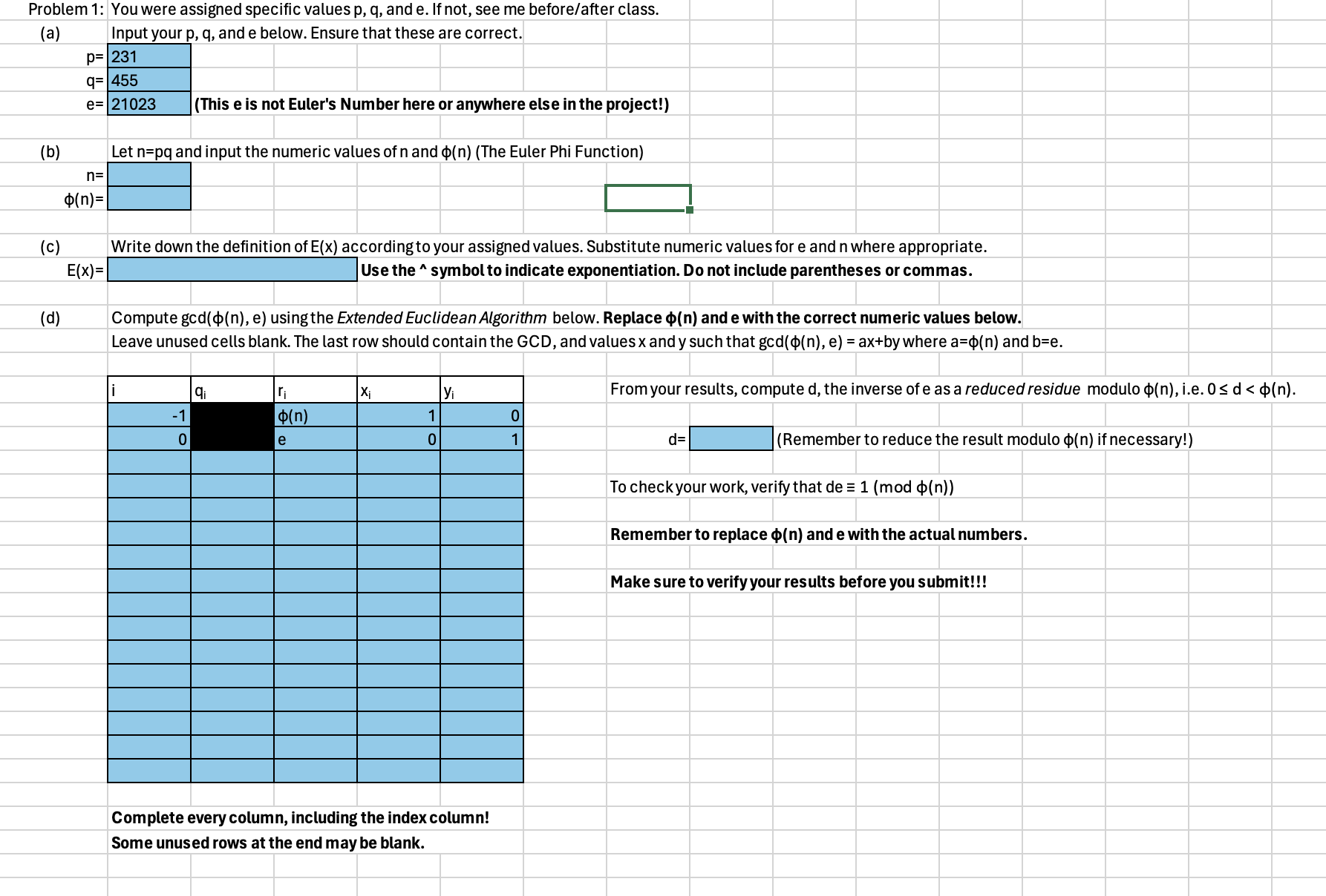 Problem 1 : You were assigned specific values p ,