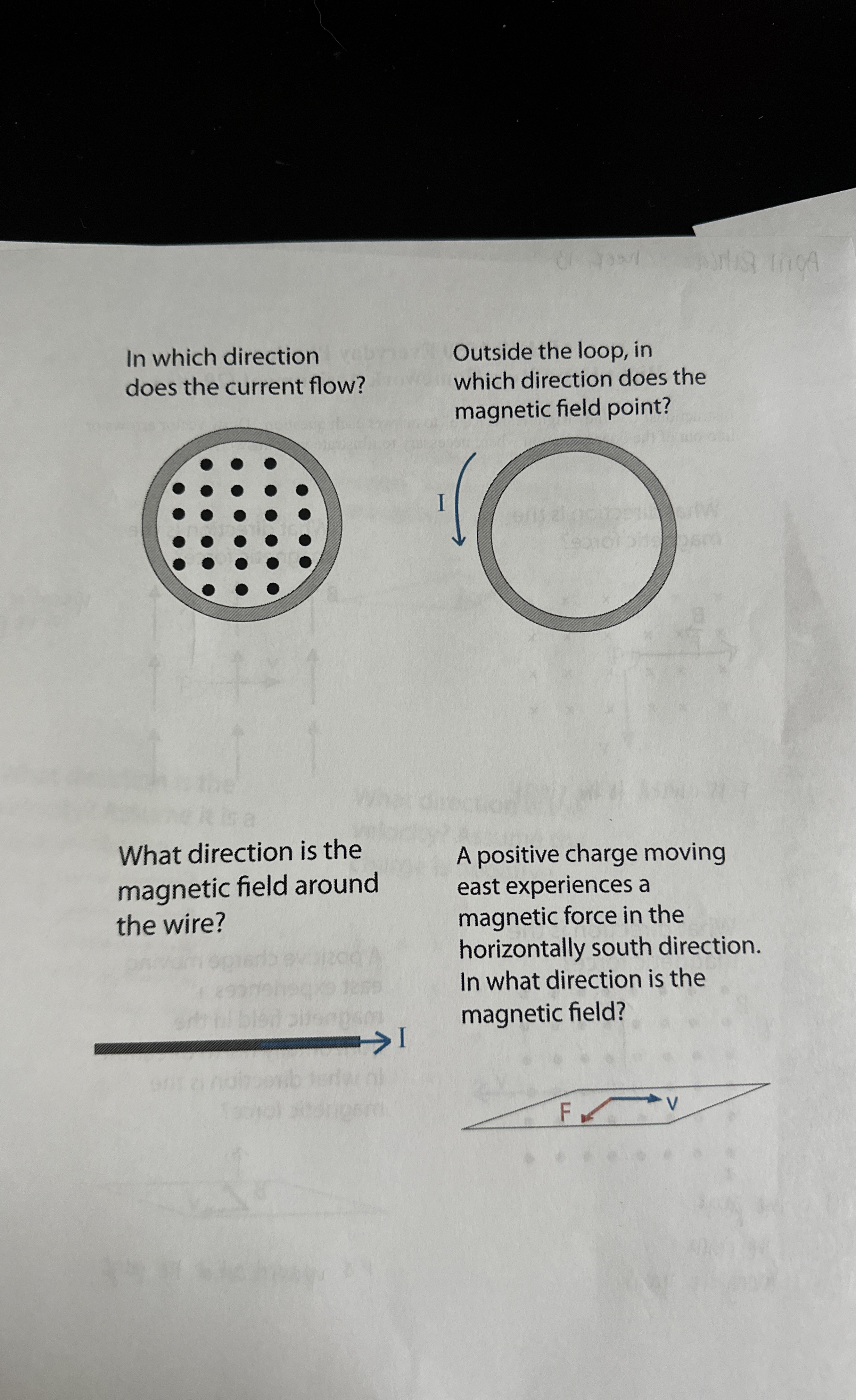 Using the right hand rule to answer each question