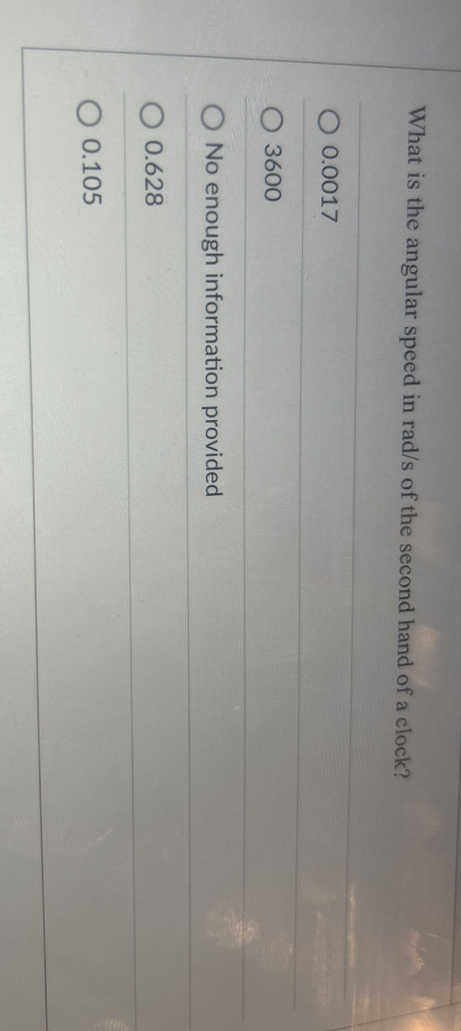 What is the angular speed in rad / s of the