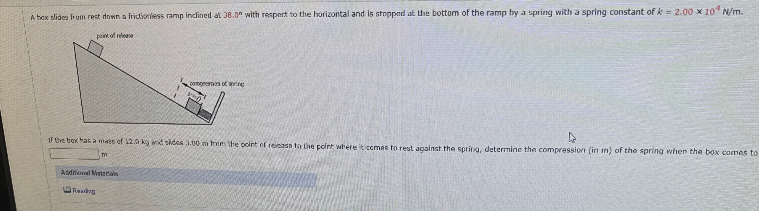 A box slides from rest down a frictionless ramp