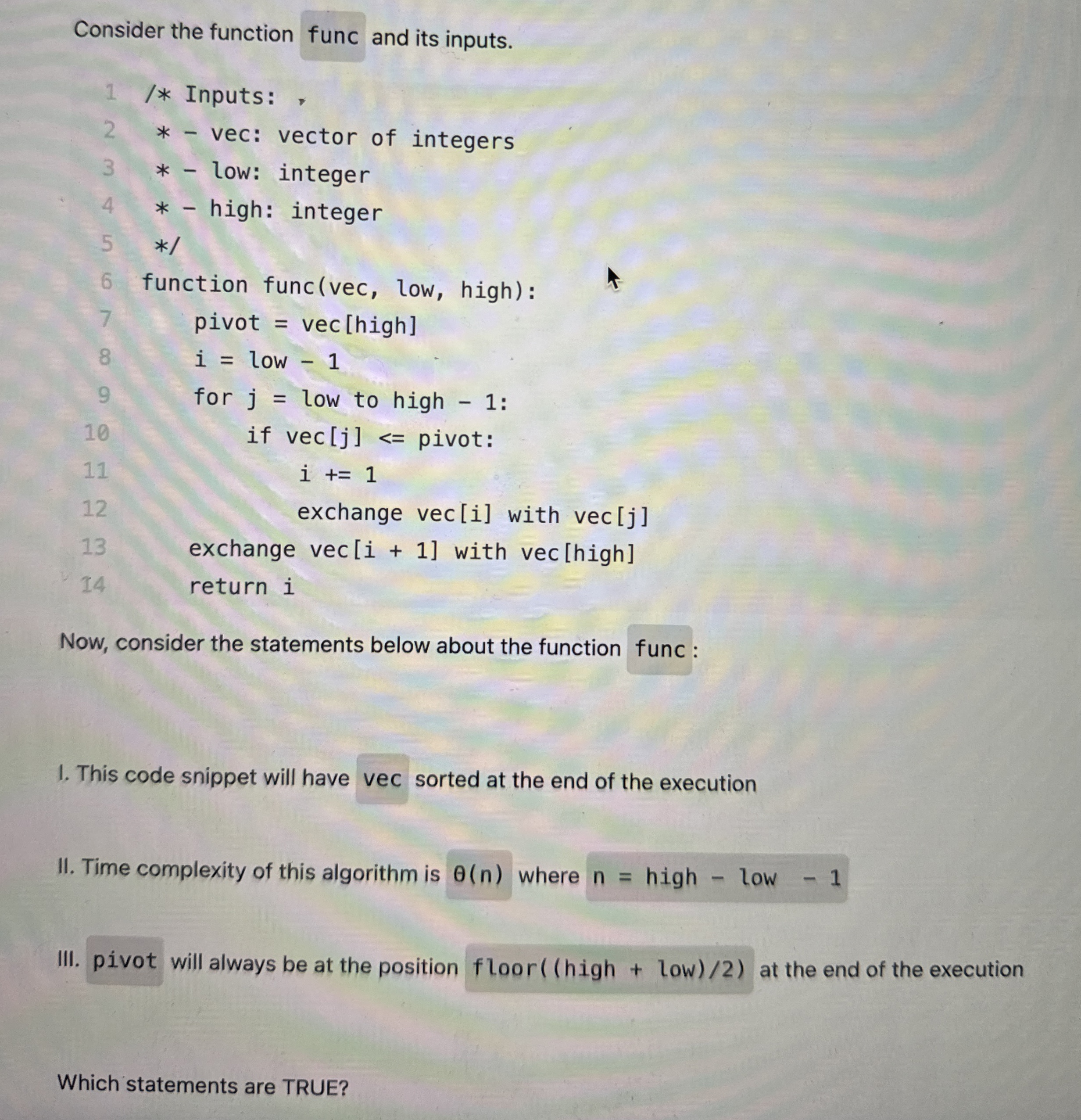 Consider the function func and its inputs.Now,